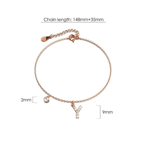 Solid 925 Sterling Silver Initial Crystal Personalised Alphabet Letter Bracelet Rose Gold Filled